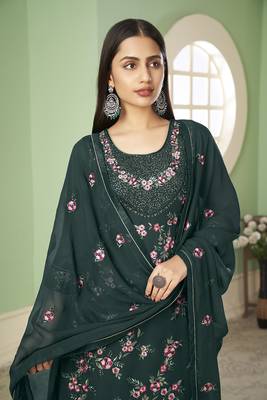 Georgette sequins Work palazzo kameez in green 2