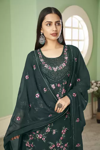Georgette sequins Work palazzo kameez in green