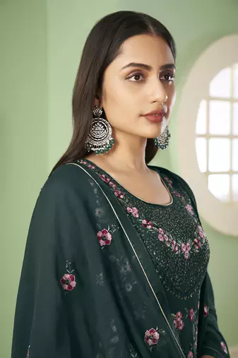 Georgette sequins Work palazzo kameez in green