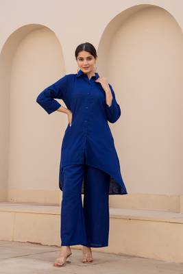 Royal blue  color cotton slub dyed up down kurti with plazzo 1