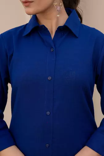 Royal blue  color cotton slub dyed up down kurti with plazzo