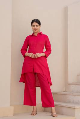 Pink  color cotton slub dyed up down kurti with plazzo 1