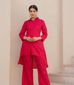 Pink  color cotton slub dyed up down kurti with plazzo