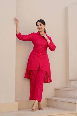 Pink  color cotton slub dyed up down kurti with plazzo 2