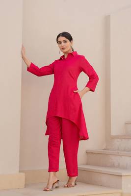 Pink  color cotton slub dyed up down kurti with plazzo 3