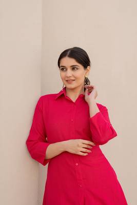 Pink  color cotton slub dyed up down kurti with plazzo 4