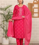 Pink women printed aline kurta pant with dupatta set