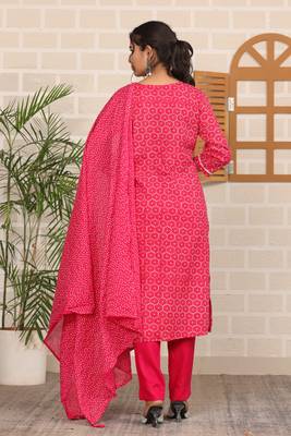 Pink women printed aline kurta pant with dupatta set 2