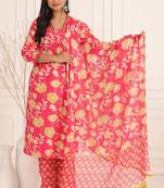 Pink women floral printed aline kurta pant with dupatta set