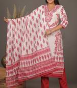Red women floral printed aline kurta pant with dupatta set
