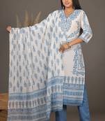 Blue women floral printed aline kurta pant with dupatta set