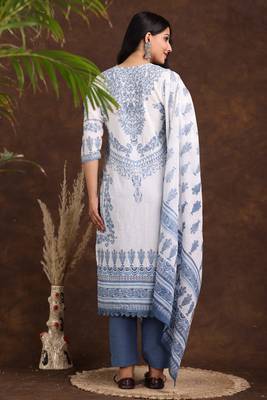 Blue women floral printed aline kurta pant with dupatta set 2