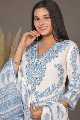 Blue women floral printed aline kurta pant with dupatta set 5