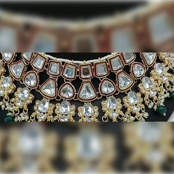 Royal kundan bridal jewelry set green & crystal choker with earrings & tikka -traditional gold-plated wedding collection 2
