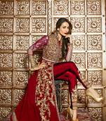 Maroon embroidery & sequins work georgette designer suit