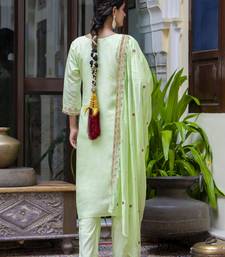 Women's silk blend embroidered kurta pant set with organza embroidery dupatta
