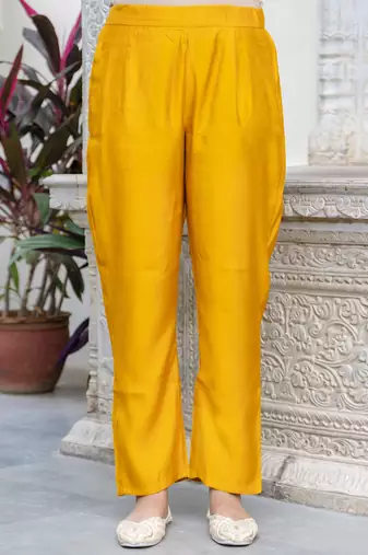Women's silk blend embroidered kurta pant set with organza dupatta