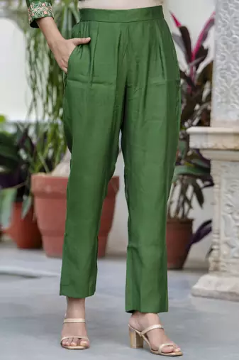Women's silk blend embroidered kurta pant set with organza dupatta