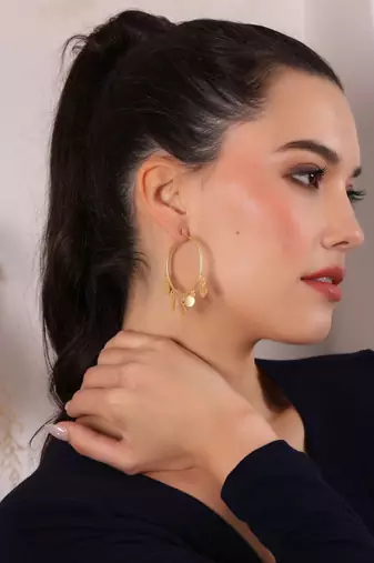 Gold hoops with small coin danglers