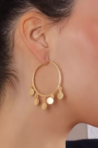 Gold hoops with small coin danglers