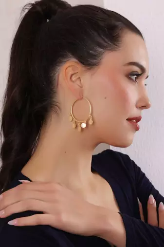 Gold hoops with small coin danglers