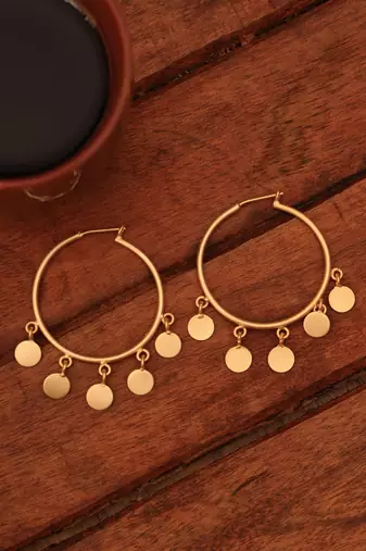 Gold hoops with small coin danglers