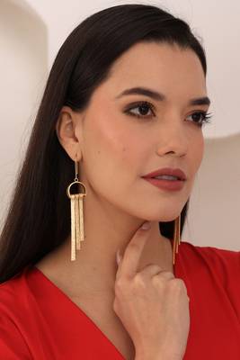 Textured matte gold long danglers 1
