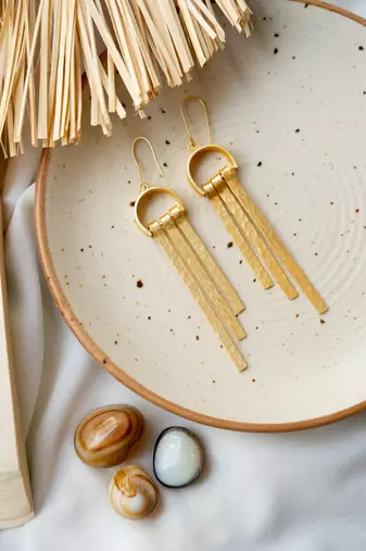 Textured matte gold long danglers