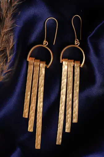 Textured matte gold long danglers