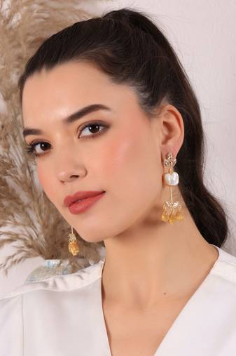 Monalisa pearl drop earrings- yellow