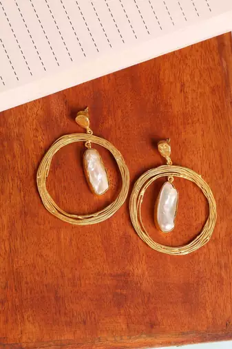 White fresh water pearl casted dangler earrings