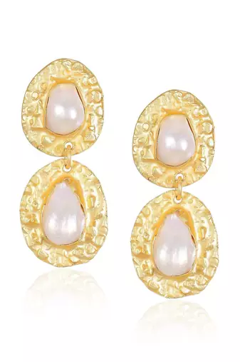 White fresh water pearls twin foil drop earrings