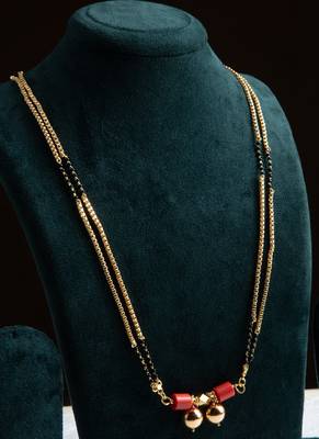 Golden And Black Beads Mangalsutra Long With Double Vati Tali 3