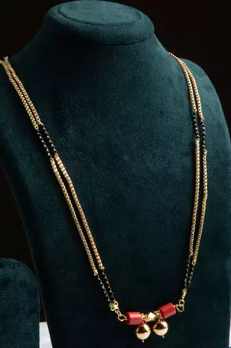 Golden And Black Beads Mangalsutra Long With Double Vati Tali
