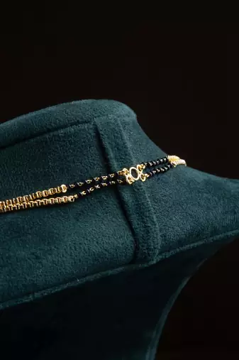 Golden And Black Beads Mangalsutra Long With Double Vati Tali