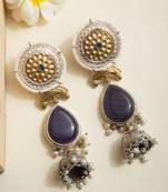 Statement Earrings with Blue Stone and Oxidized Finish