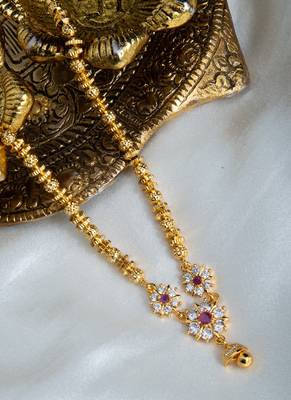 Gold-Plated Ball Beaded Necklace with American Diamond Pendant 1