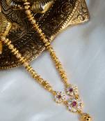 Gold-Plated Ball Beaded Necklace with American Diamond Pendant