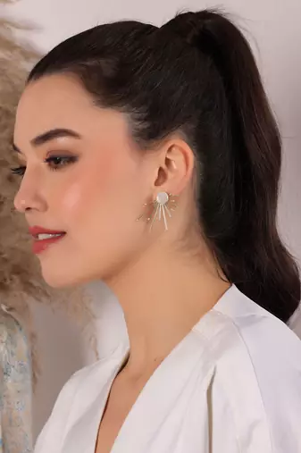 Pearl sun rays stud statement earring