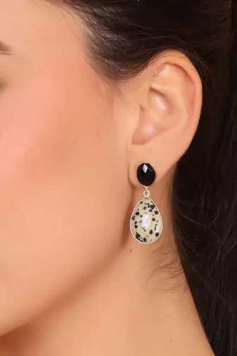 Black onyx with dalmation jasper earring