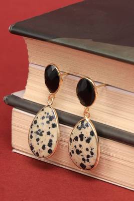 Black onyx with dalmation jasper earring 4