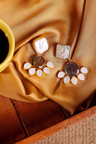 White pearl enamel earrings