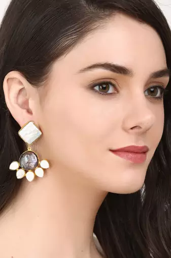 White pearl enamel earrings