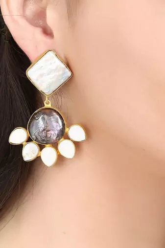 White pearl enamel earrings