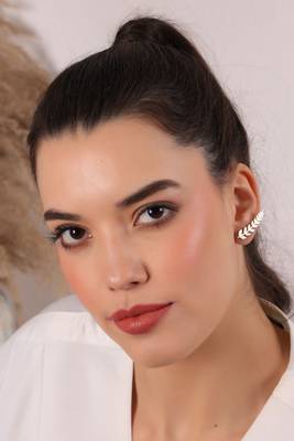 Gold leaf climber stud earrings 1