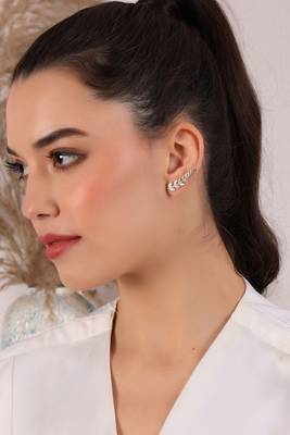 Gold leaf climber stud earrings 2