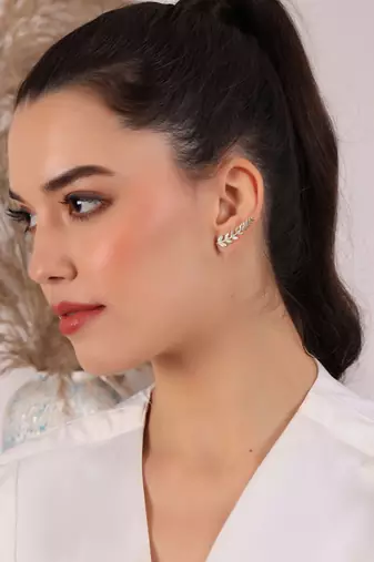 Gold leaf climber stud earrings