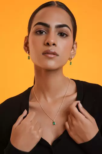 Emerald huggie drop earring