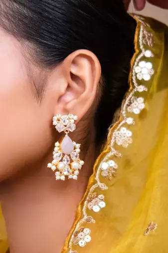 Noor crescent earrings- rose quartz
