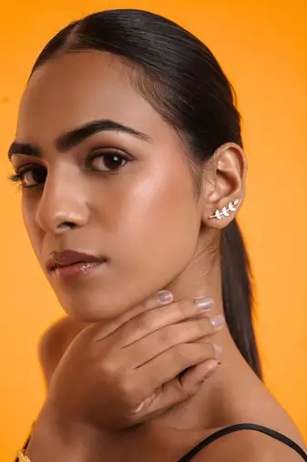 Enchannted gold leaf climber stud earring